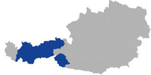 Herstellungsgebiete des Tiroler Specks g.g.A., Tiroler Almkäse g.U., Tiroler Bergkäse g.U. und Tiroler Graukäse g.U. in Österreich